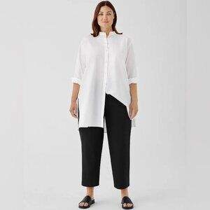 Eileen Fisher Navy Wool Ankle Pants Size L Pull On Stretch Workwear Minimal